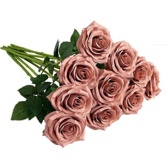 Artificial Rose 10pcs Open Flower Bouquet Faux Rose Stems Wedding Arrangement - Picture 1 of 6